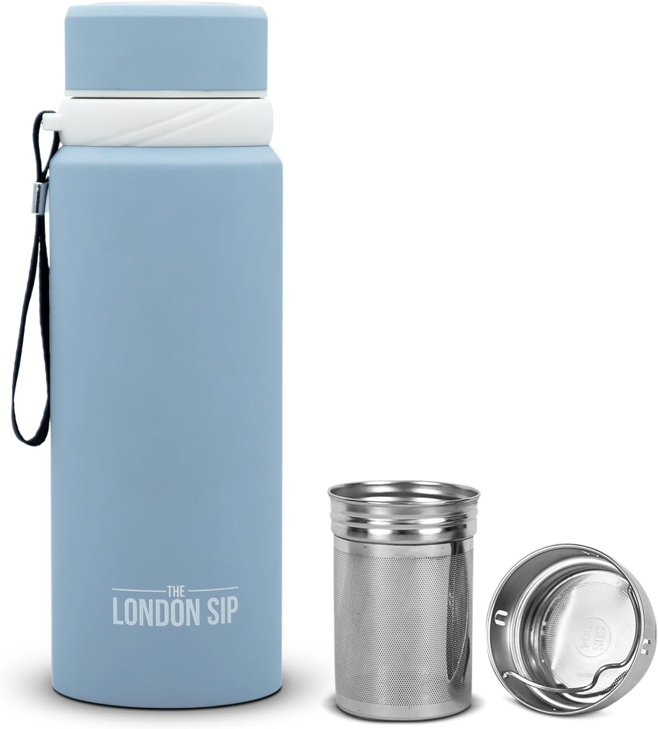London Sip 25 oz Multi-Function Travel Mug and Tumbler Tea Infuser Water Bottle Fruit Infuser Flask Hot and Cold Double Wall Stainless Steel Coffee Thermos, Zen Black
