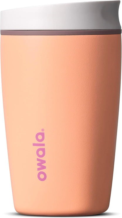 Owala SmoothSip Slider Insulated Stainless Steel Coffee Tumbler, Reusable Iced Coffee Cup, Hot Coffee Travel Mug, BPA Free 12 oz, Pink (Pucker Up)