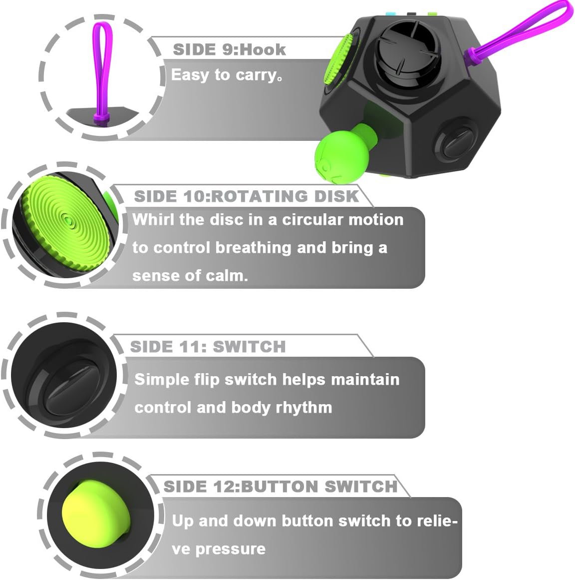 Fidget Dodecagon-12 Sided Fidget Toy Stress Relief Cube for Children and Adults, Silent Compact Classroom Gifts Stocking Stuffers for Teen Boys, Kids(B3 Blue Sky)