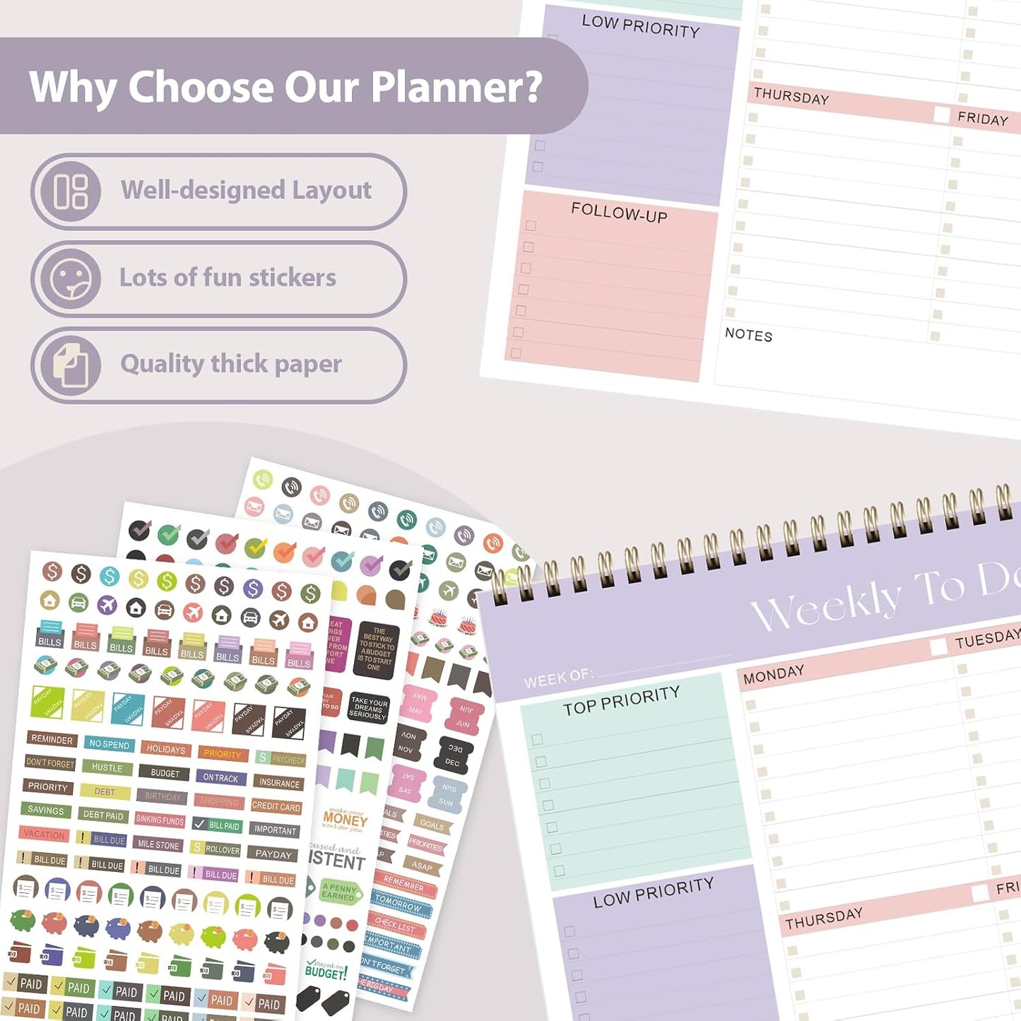 Weekly To Do List Notepad, Undated Planner with 52 Sheets (8.5''x11'') | Desk Accessories and Supplies, Women & Man, Home School & Work