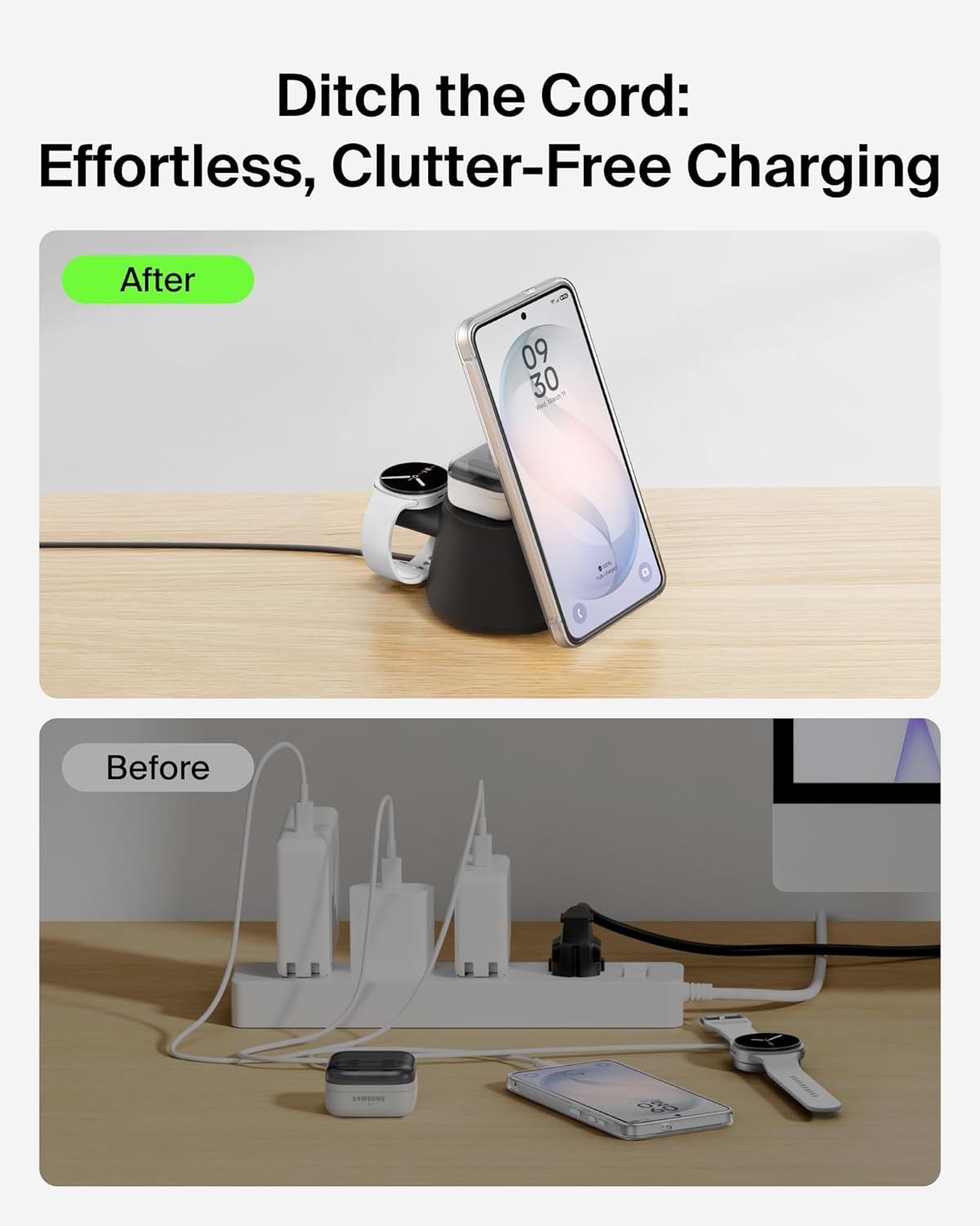 Belkin Qi2.2 25W Magnetic Wireless Charging Station, 3 in 1 Samsung Charger