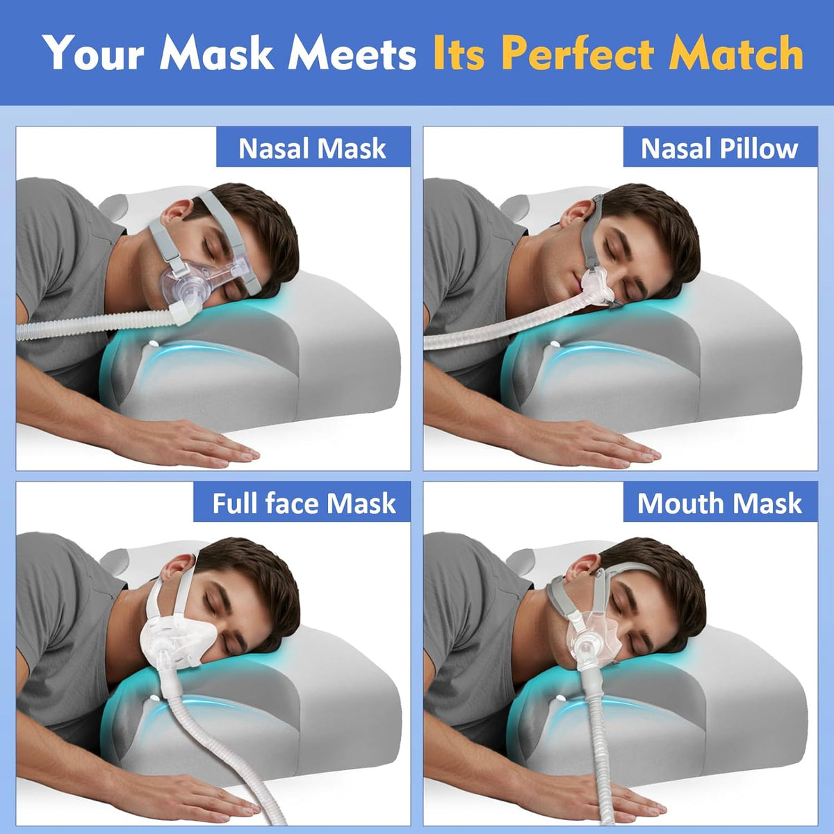 IKSTAR HSA/FSA Cooling CPAP Pillow for Side Sleepers - Sleep Apnea Pillow for CPAP User - Reduce Air Leak/Hose Tangle/Mask Pressure - Memory Foam Neck Support Nasal Pillows Side/Back/Stomach Sleeper