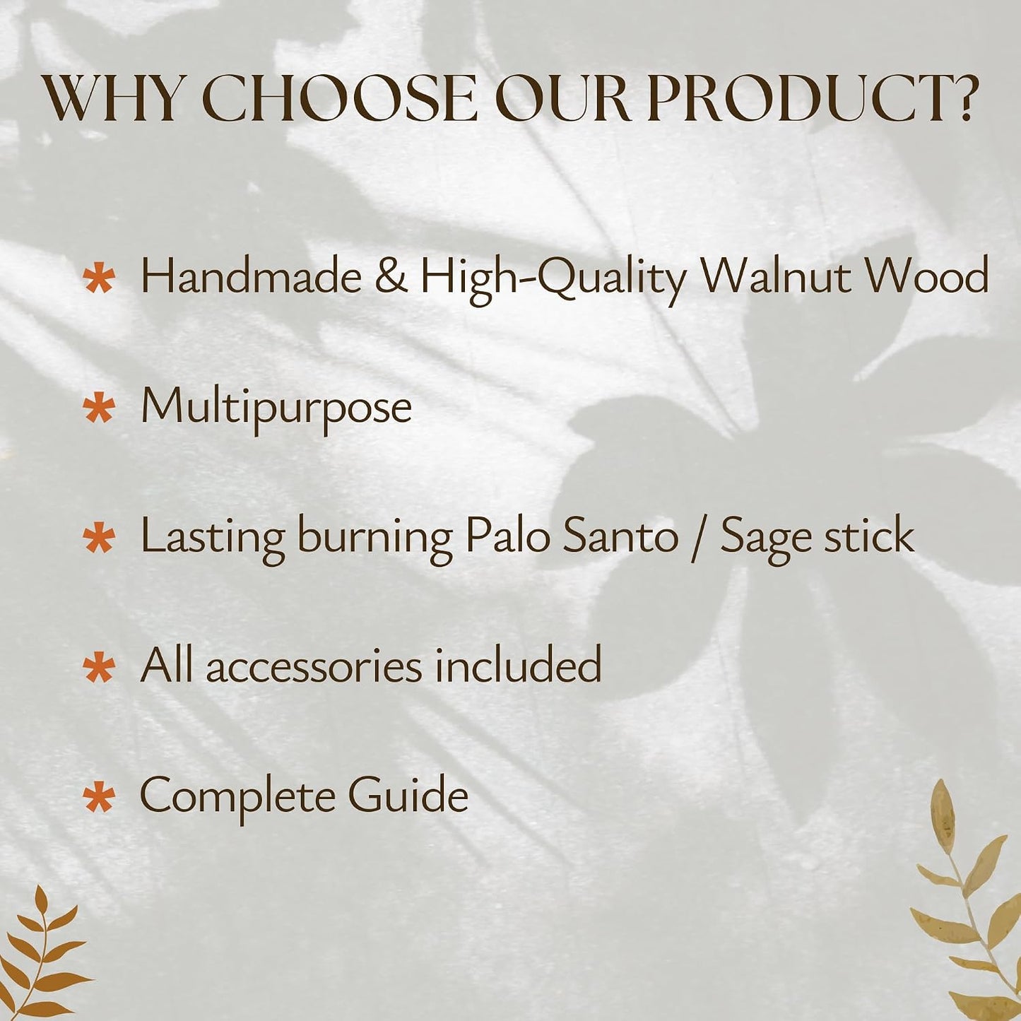4 in 1 Walnut Wood Palo Santo Holder Hand-Crafted Incense Sticks Holder for Burning Sage with Booklet The Most Complete Palo Santo Holder for Your Meditation Room Home Decor Gift
