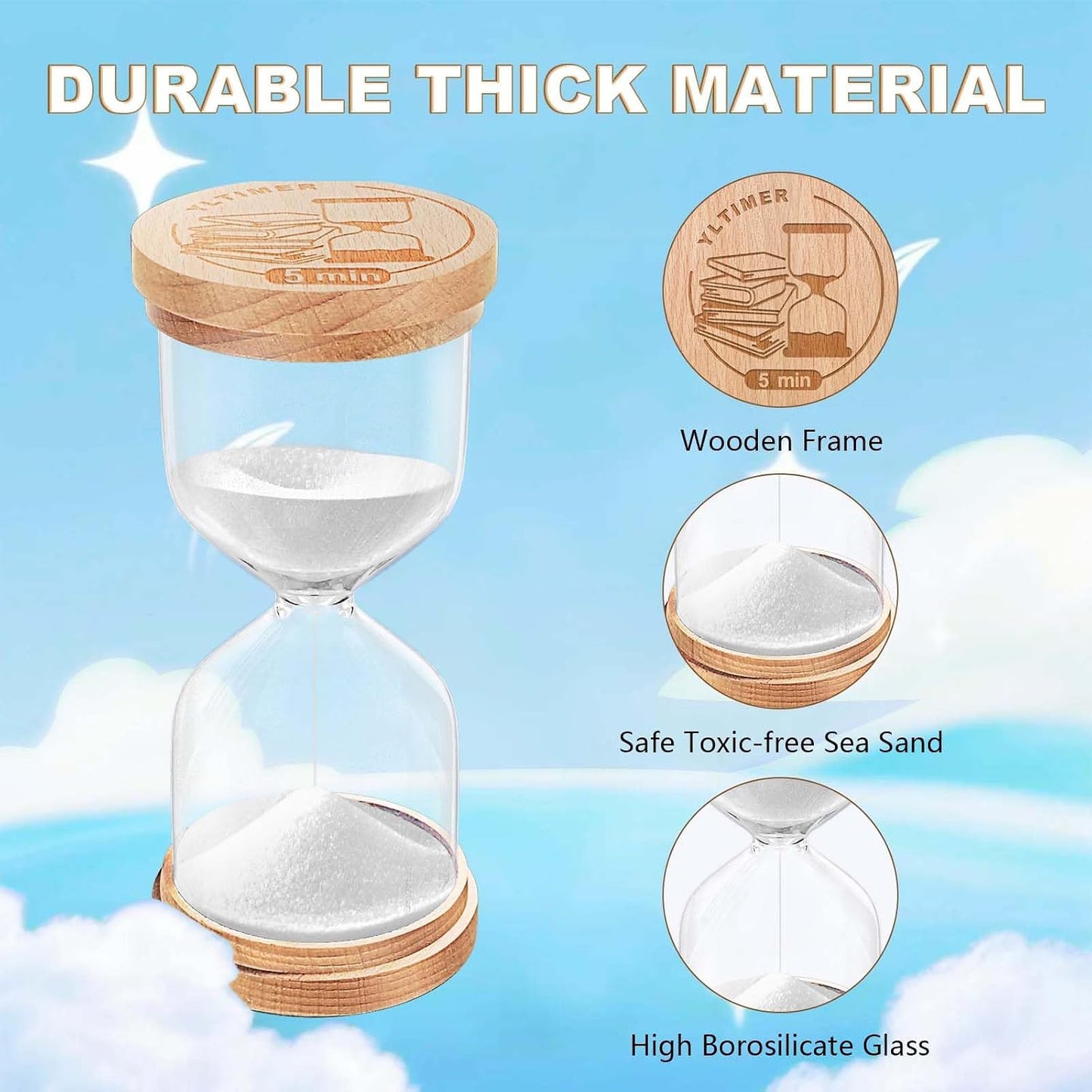 1 Minute Sand Timer, Wooden Sand Hourglass, Small Blue Hourglass, Sandglass Clock 1 Min for Classroom,Game,Decorative (Black)