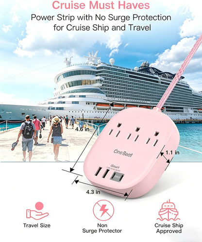 Travel Essentials, 22.5W/4.5A Flat Plug Power Strip, 6 Ft Extension Cord