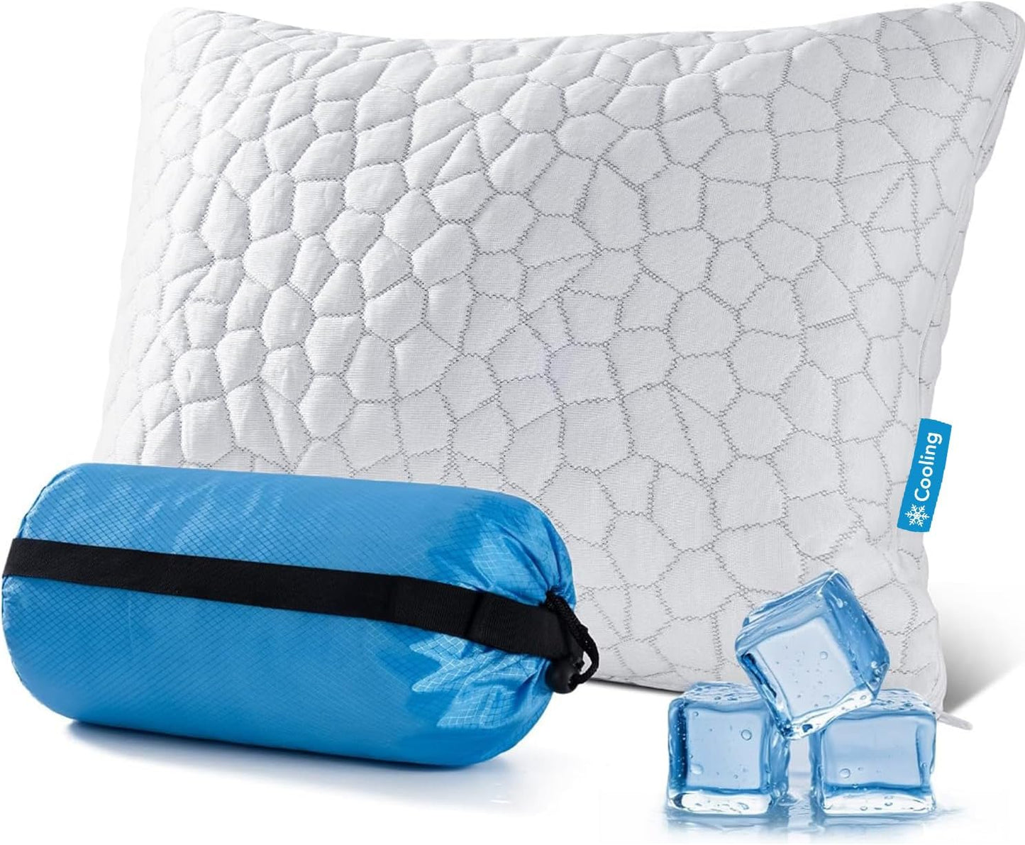 QUTOOL Cooling Pillow for Sleeping, CertiPUR-US Shredded Memory Foam Queen Pillows Set of 2, Cool Pillow for Hot Sleepers Adjustable Firm Pillow for Side, Back, Stomach Sleepers Soft Yet Support,White