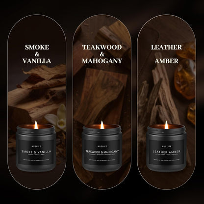 Scented Candles Set | Men Candle Set, Scented Candles for Home, Gifts for Men Aromatherapy Gift Set - 4 Pack Manly Gifts for Dad Fathers Day, Soy Candle of Leather/Smoke & Vanilla/Oak/Lavender