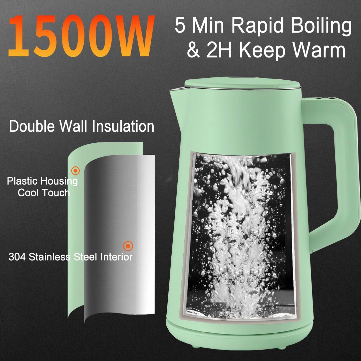 1.5L Electric Kettle Temperature Control, Green