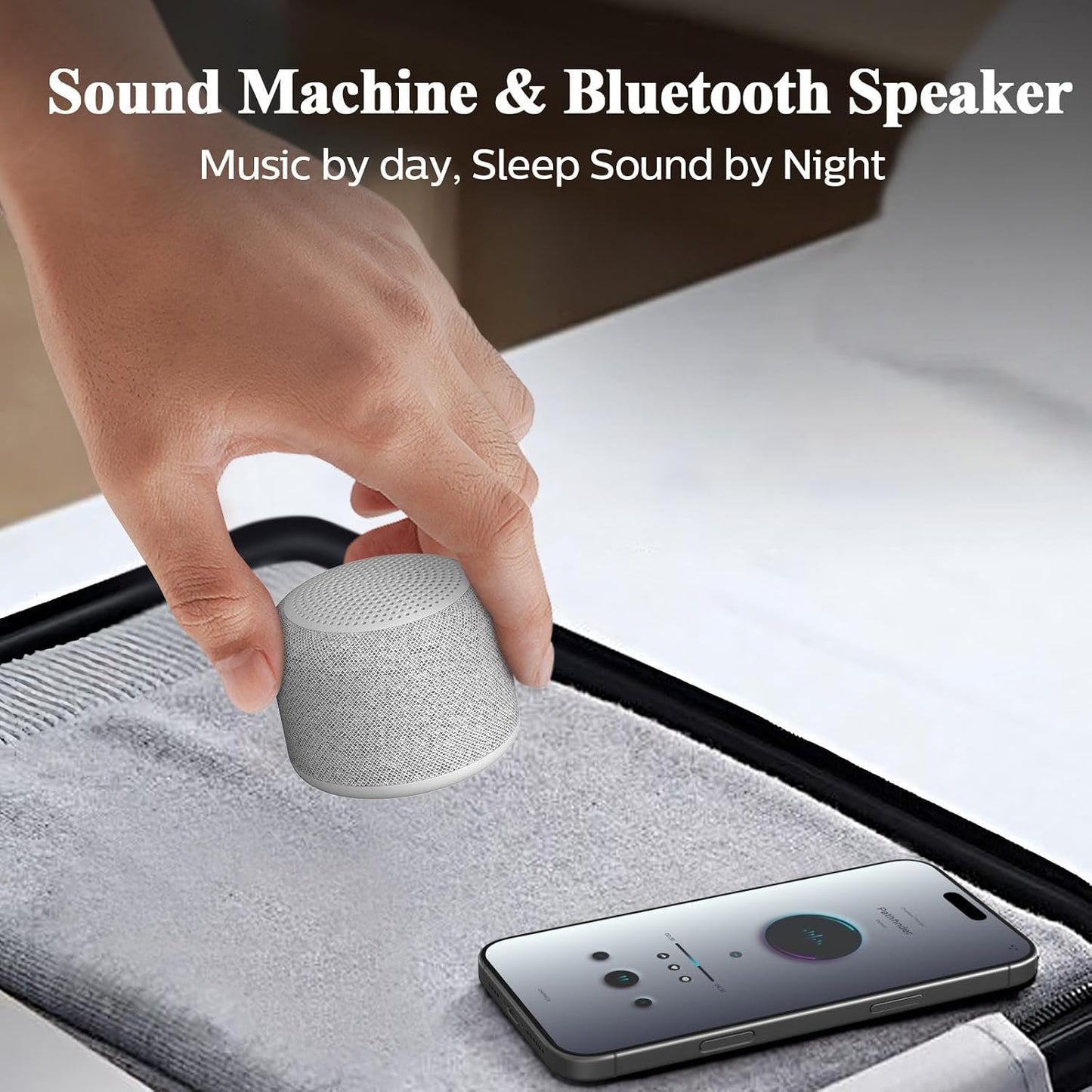 REACHER Travel White Noise Sound Machine, Small Bluetooth Speaker for Sleep | 20 Soothing Sounds, Rechargeable Battery, Portable Mini Size, Baby and Adult Sleep, Travel and Bedside Use