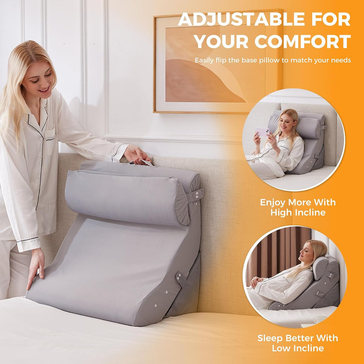 Ruqmuis Wedge Pillow Set for After Surgery, Bed Wedge Pillow, White