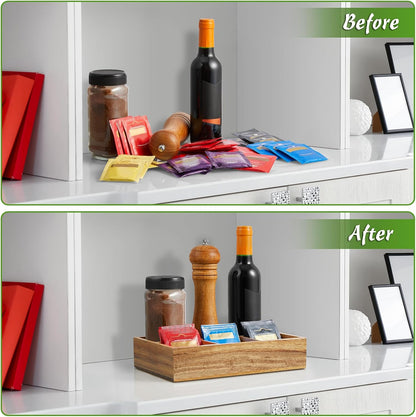 DRASTAR Tea Bag Organizer, Acacia Tea Bag Holder, Tea Storage Containers with 3 Slots, Wooden Tea Storage Accessories, Mini Tea Bag Caddy Box for Countertop