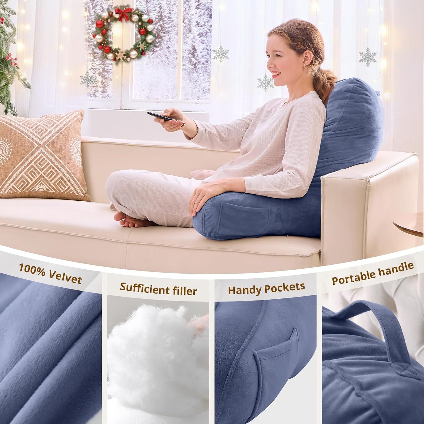 Sasttie Reading Pillows for Sitting in Bed Adult, Back Pillow Bed Sitting Up, Back-Rest Support Cushion for Sit Up on Couch, Sofa, and Floor, Dorm Essentials, Oeko-Tex Certified, Dark Grey