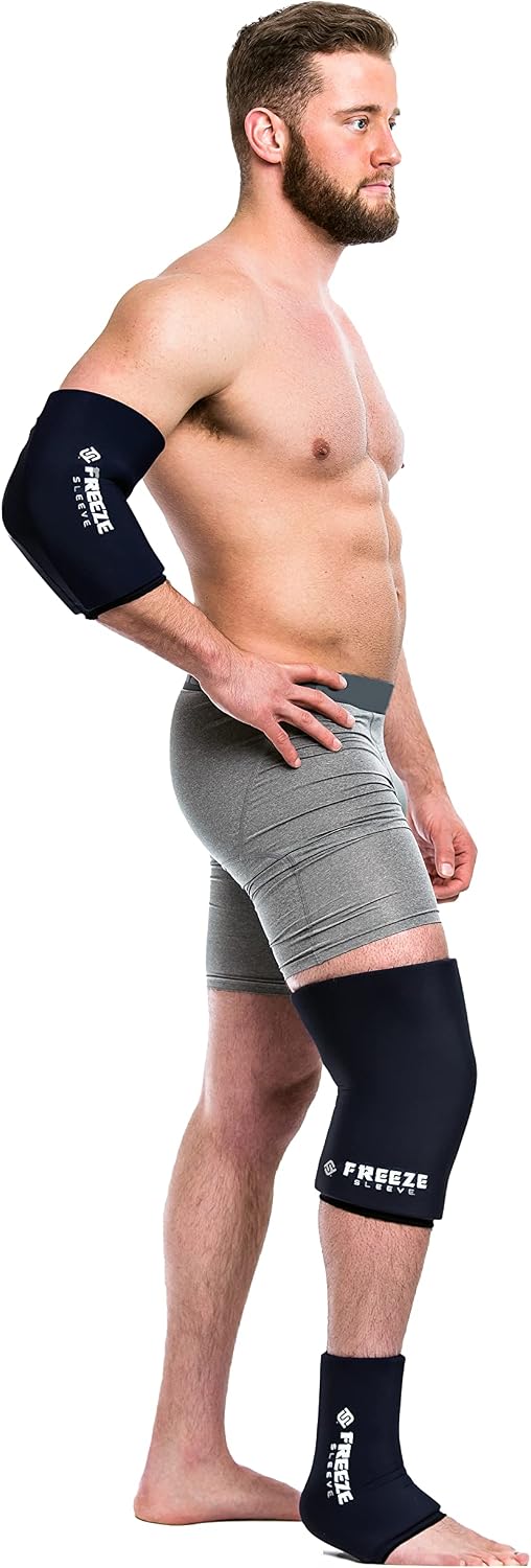 FreezeSleeve Ice & Heat Therapy Sleeve- Reusable, Flexible Gel Hot/Cold Pack, 360 Coverage for Knee, Elbow, Ankle, Wrist- Blue Camo, Large