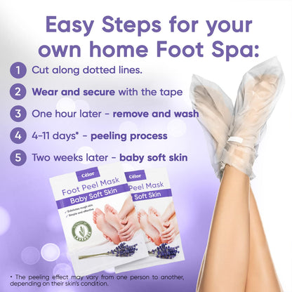 CÉLOR Foot Peeling Mask for Dry Cracked Feet | Foot Mask to Exfoliate Rough, Cracked, Dry Feet, Calluses for Soft Baby Feet Results | Made with Aloe Vera Extract for Women & Men (2 Pairs) | Lavender