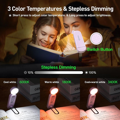 VAVOFO USB Rechargeable Book Light, Blue Light Blocking, Amber Clip-On Bookmark Shaped Reading Light, Eye Care 6 LEDs With 9 Lighting Modes for Bookworms (Grey)