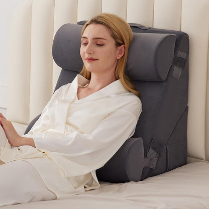 BIEEZZK Wedge Pillow Set for After Surgery, Wedge Pillow for Acid Reflux, Bed Wedge Pillow with Adjustable 9&12inch for Headboard,Sleeping, Orthopedic Memory Foam for Neck&Back Support, White/Grey