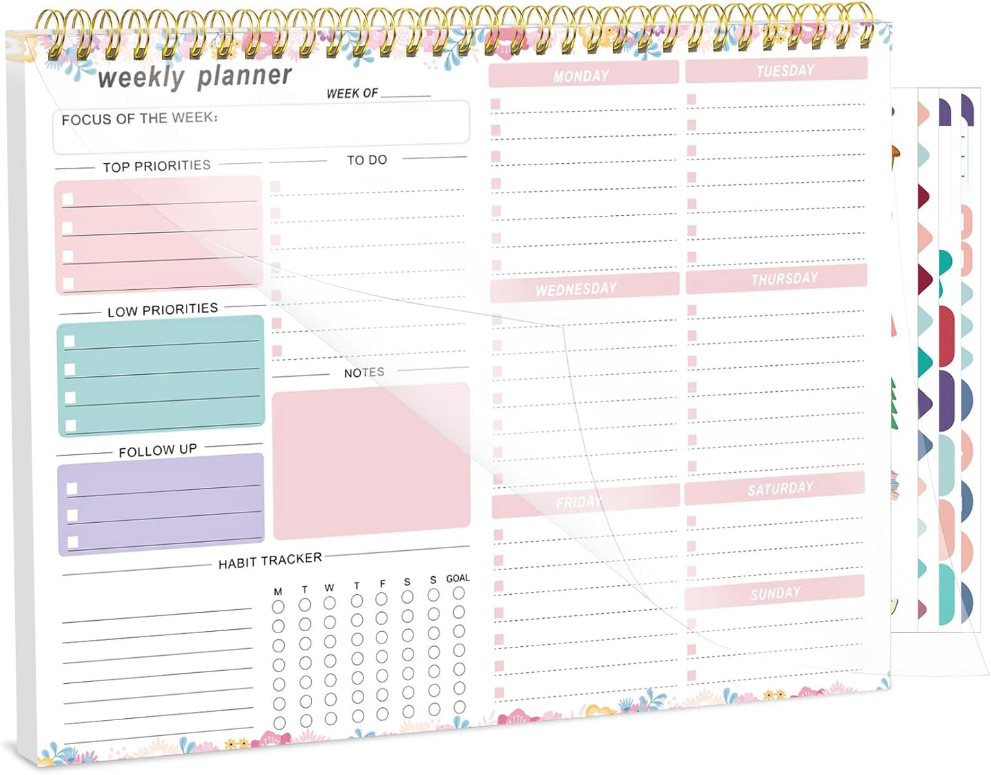 Weekly To Do List Notepad, 8.5''x11'' Weekly Desk Planner with 52 Tear Off Sheets Undated Weekly Planner Habit Tracker & Productivity Organizer for Home and Work, Pink