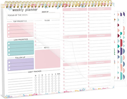 Weekly To Do List Notepad, 8.5''x11'' Weekly Desk Planner with 52 Tear Off Sheets Undated Weekly Planner Habit Tracker & Productivity Organizer for Home and Work, Pink
