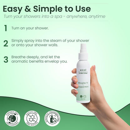 MOXĒ Eucalyptus Oil Shower Mist, Spa Steam Spray, Certified Natural 100% Essential Oils, Made in USA, Aromatherapy, Sinus Congestion Relief, Tension Relief, 4 Ounces