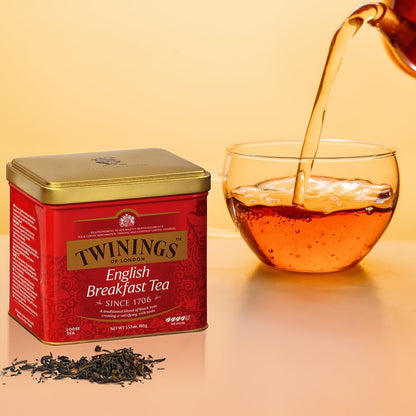 Twinings English Breakfast Loose Tea Tin, 3.53 Ounce Tin (Pack of 1), Smooth, Flavourful, Robust Black Tea Leaves, Caffeinated, Enjoy Hot or Iced