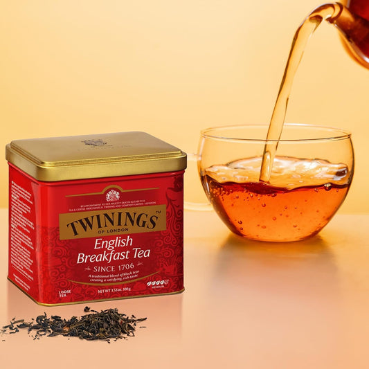 Twinings English Breakfast Loose Tea Tin, 3.53 Ounce Tin (Pack of 1), Smooth, Flavourful, Robust Black Tea Leaves, Caffeinated, Enjoy Hot or Iced