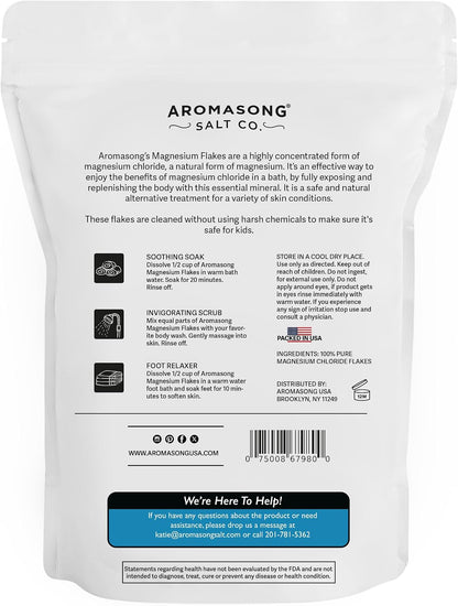Aromasong Magnesium Flakes for Kids Bath – Pure Dead Sea Salt Bath Flakes for Kids, Toddlers & Babies | Gentle Calming Epsom Salt Alternative | Soothing Bedtime Detox Soak (48 Ounce (Pack of 1))