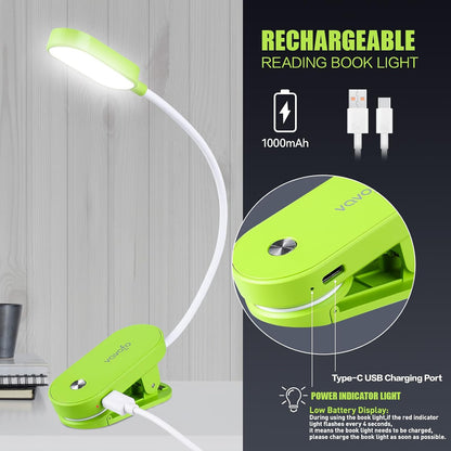 VAVOFO Rechargeable Book Light, 14 LEDs Eye Care Clip On Amber Reading Light for Bookworms Reading in Bed with 9 Colors 9 Brightness (White-Blue)