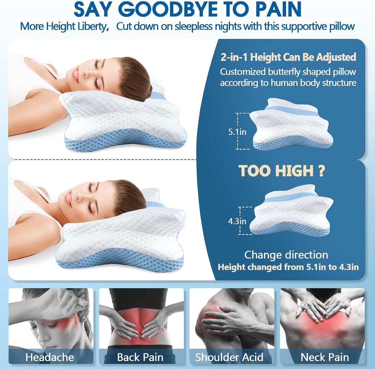 CHxxy Cervical Neck Pillow for Pain Relief Sleeping, Memory Foam Pillows