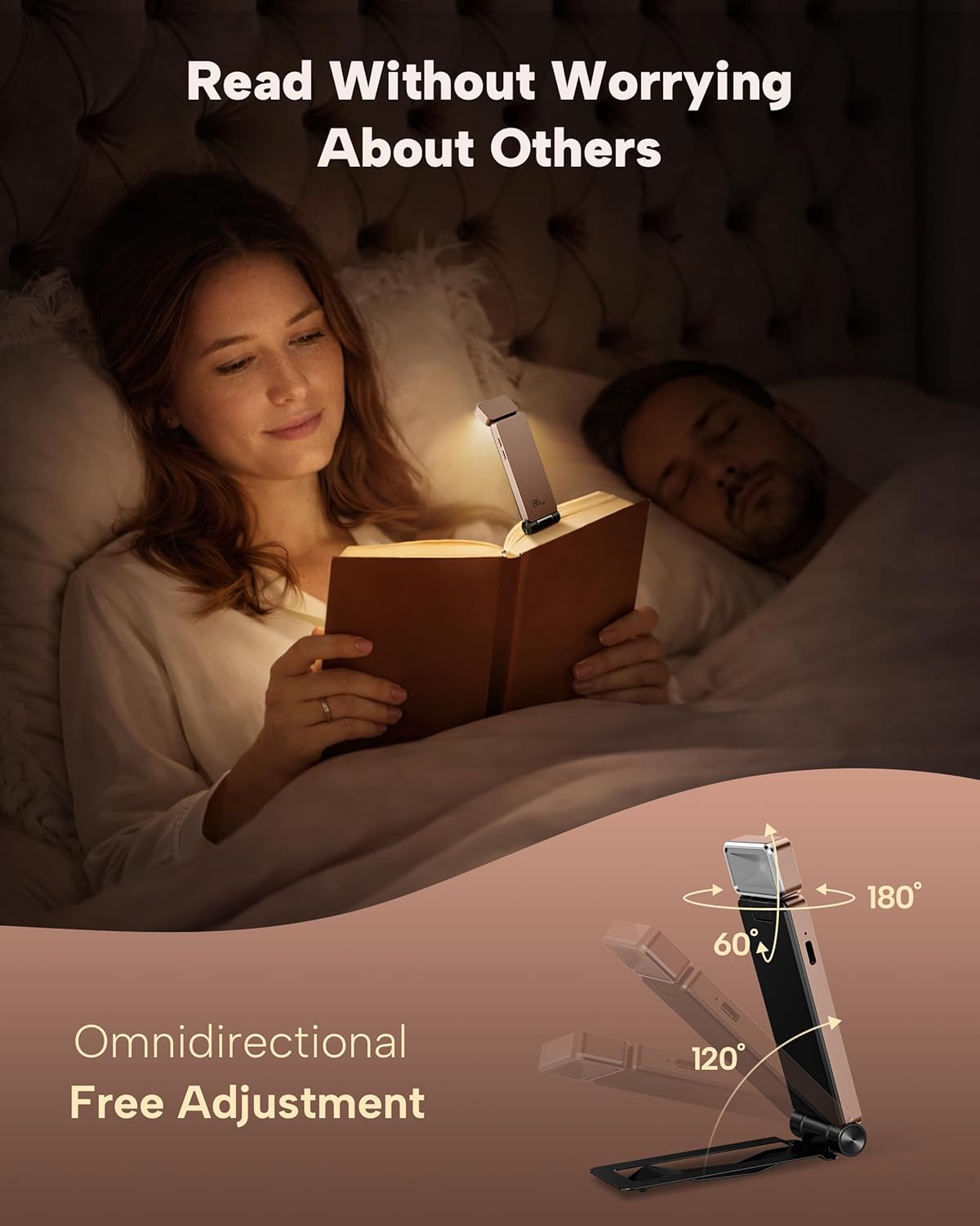 86lux Book Light, Rechargeable Clip-On LED Reading Light for Bed & Night Use - 3 Color Temperatures with Stepless Dimming, Ultralight Bookmark Design for Book Lovers, Grey