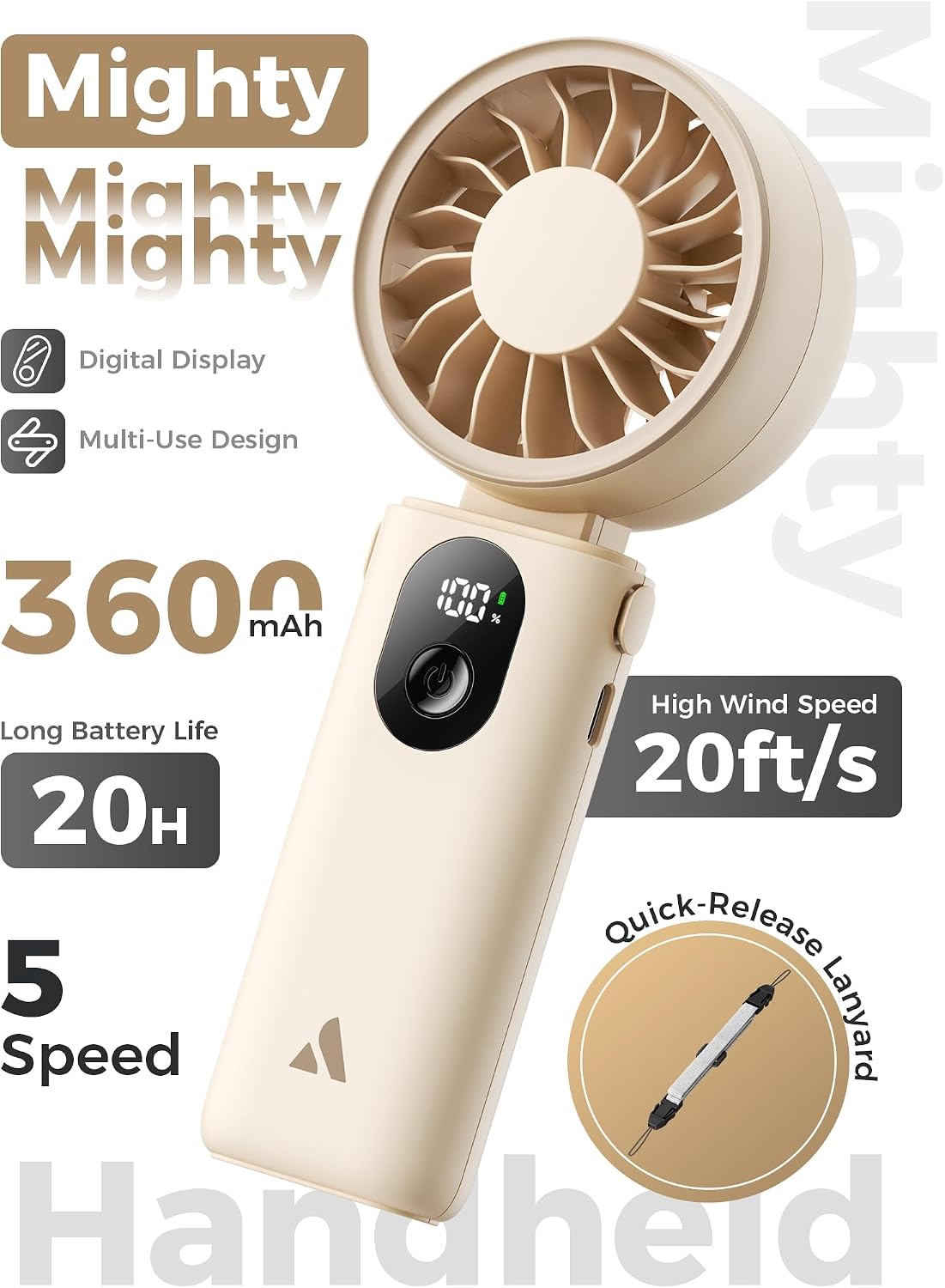 Aecooly Mighty Portable Handheld Fan | 20H Max Cooling | 3 Flexible Modes
