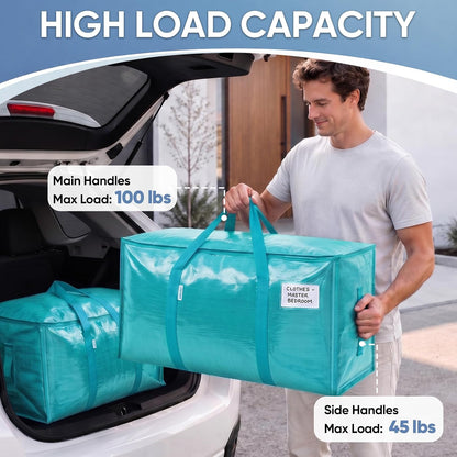 TICONN Extra Large Moving Bags Heavy Duty with Zippers & Carrying Handles, Durable Storage Bags Moving Boxes for Closet Organizers and Storage (Blue)