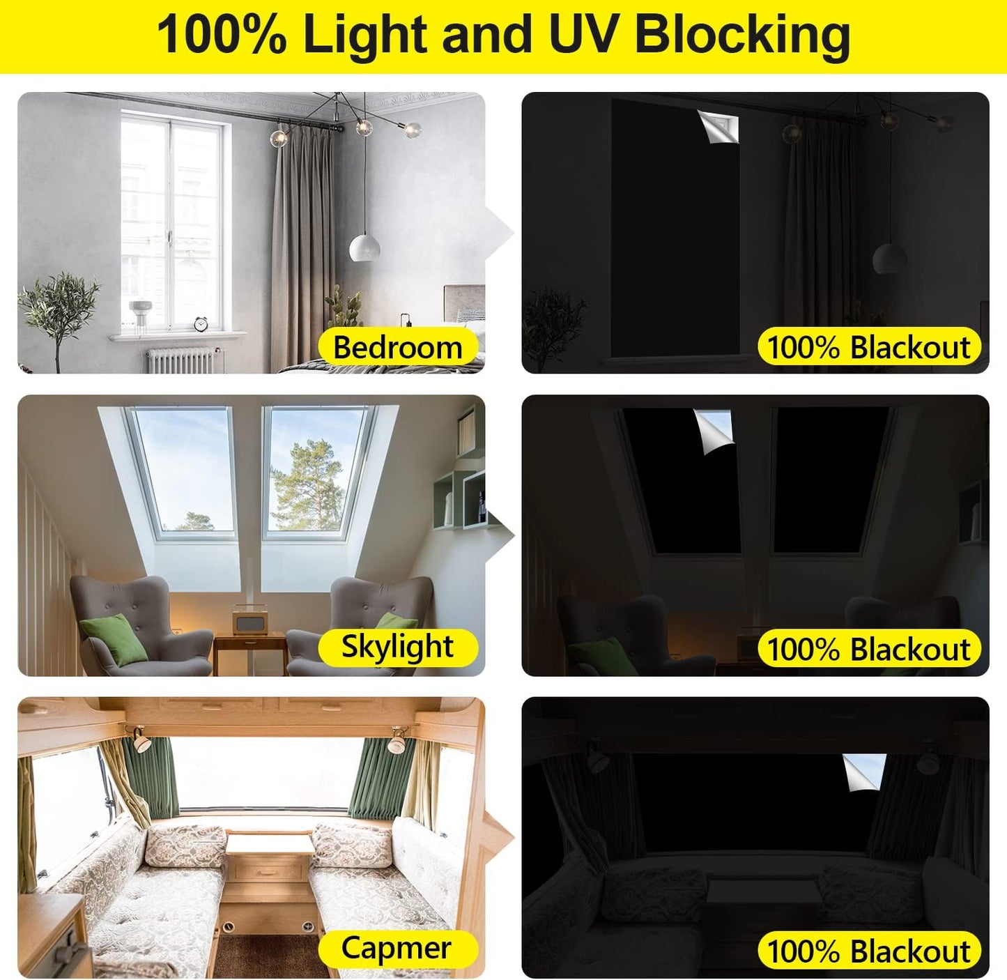 FADOTY 100% Blackout Curtains, 57"x 118" Portable Black Out Window Cover