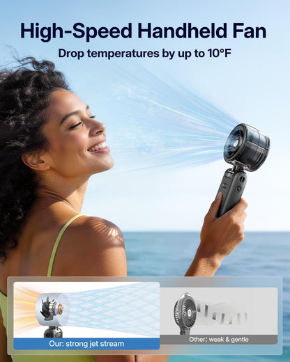 Misting Fan Portable - Handheld Turbo Fan with Cool Mist Spray, 4000mAh Rechargeable, 5 Speeds, Personal Foldable Water Mister for Summer Travel, Beach & Outdoor Essentials - Black