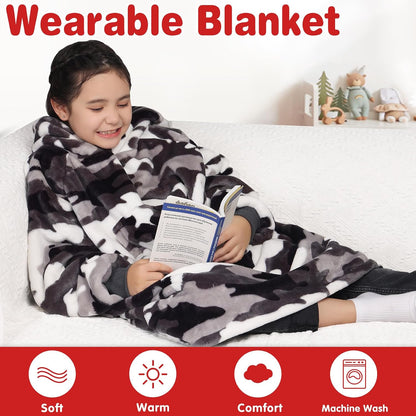 Waitu Wearable Blanket Sweatshirt Gifts for Women and Men, Warm and Cozy Giant Blanket Hoodie, Thick Flannel Blanket with Sleeves and Giant Pocket - Dark Gray