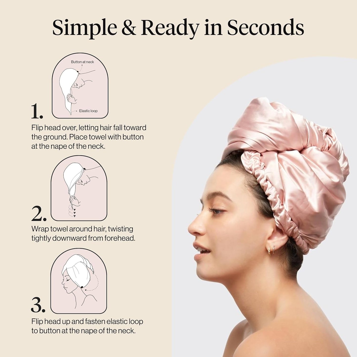 Kitsch Microfiber Hair Towel Wrap for Women – Ultra Absorbent Microfiber Bath Towels for Wet, Curly, Long or Short Hair – Anti-Frizz Hair Wrap, Great Hair Products Gift for Women – Pink
