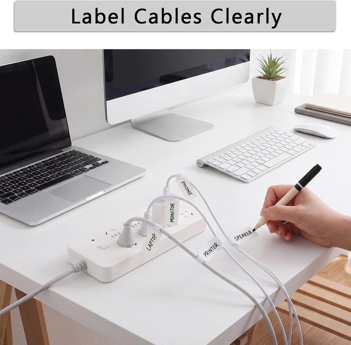 40Pack Cable Labels, Writable White Cord Labels