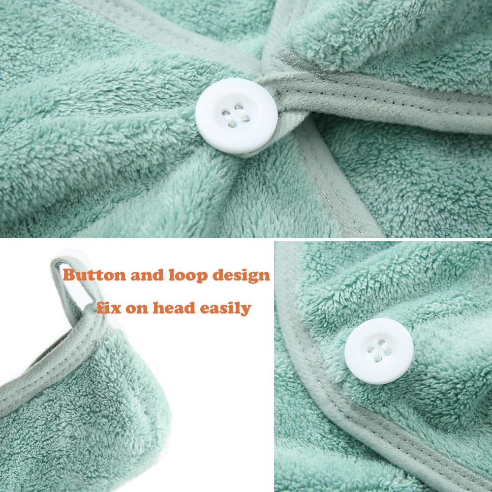M-bestl 2 Pack Microfiber Hair Towel Wrap,Hair Drying Towel with Button,Quick Dry Hair Towel Turban for Women,Absorbent Anti-frizz Head Towel for Long Thick Curly Hair(Pink&Beige)