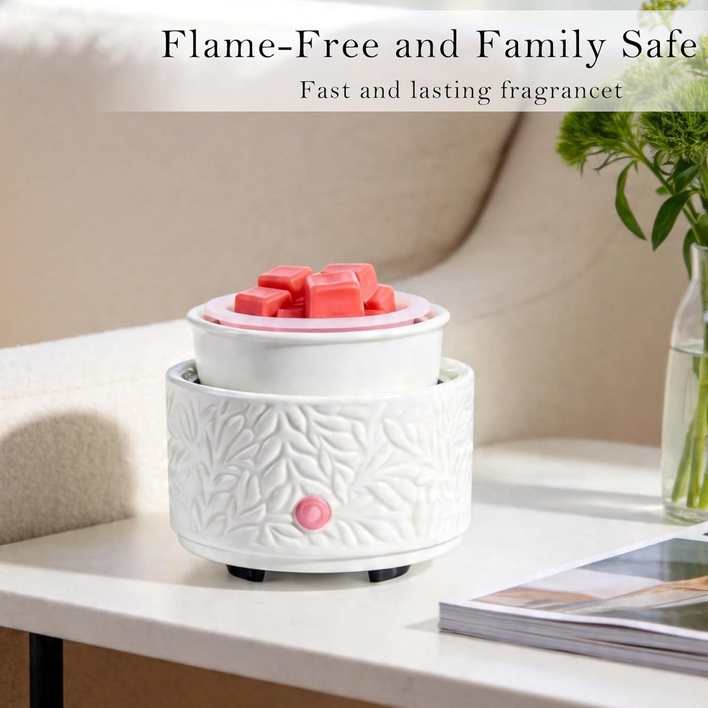 Wax Melt Warmer 3-in-1 Electric, Ceramic Wax Burner for Scented Wax & Essential Oil – Fast Heating, Flame-Free Aromatherapy for Home Office, White