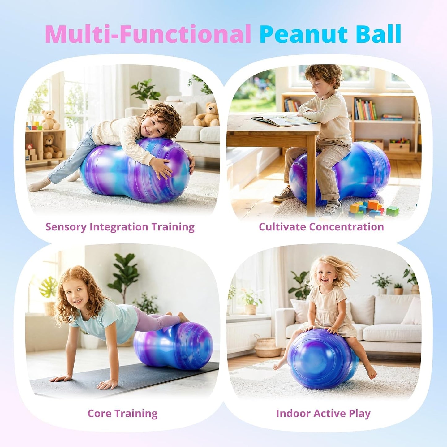 18’’/20’’ Peanut Ball for Kids & Adults, Anti-Burst Exercise Ball for Autism Sensory Training, Pregnancy & Physical Therapy, Yoga Balance Ball Chair for Fitness.