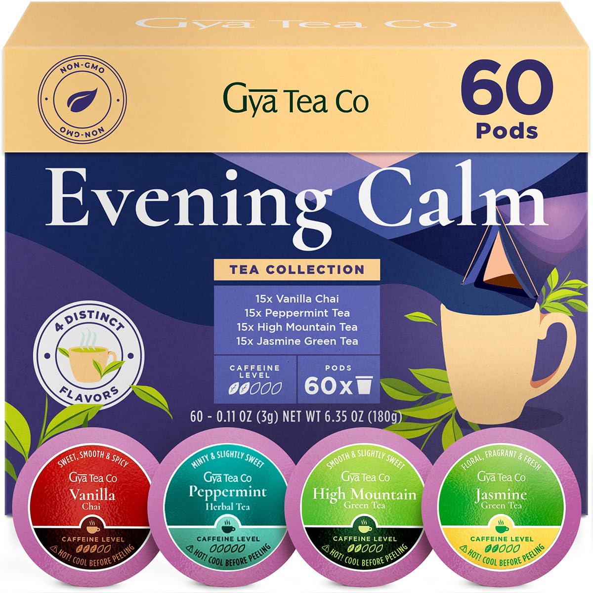 Gya Tea Co Purely Herbal Tea Pod Collection Gift Set (16 Count) - Different Flavors Assorted Variety Pack