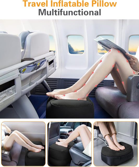 Sunany Inflatable Foot Rest Pillow for Travel, Kids/Adults Airplane Travel Pillow-Adjustable Height for Kids to Sleep While Traveling,Suitable for Airplane, Office, Home, Cars and Any Travel (1 Pack)