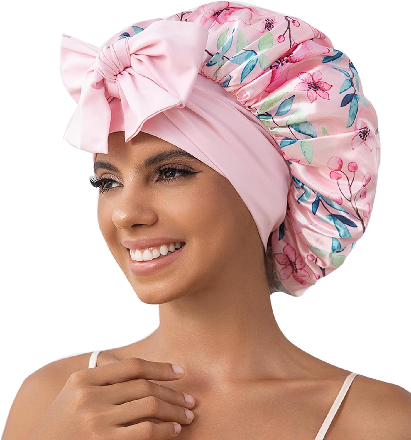 GDTOGRT Satin Silk Bonnet for Sleeping Women - Double Layer Sleep Hair Bonnets Caps for Curly Braid Hair with Tie Band
