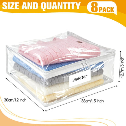 Plastic Storage Bags with Easy-Glide Zipper, Durable Clear Vinyl Zippered Storage Bags for Clothes Sweaters Comforters Blankets Sheets Bedding (15.7 x 13.8 x 3.9 Inch, Transparent White)