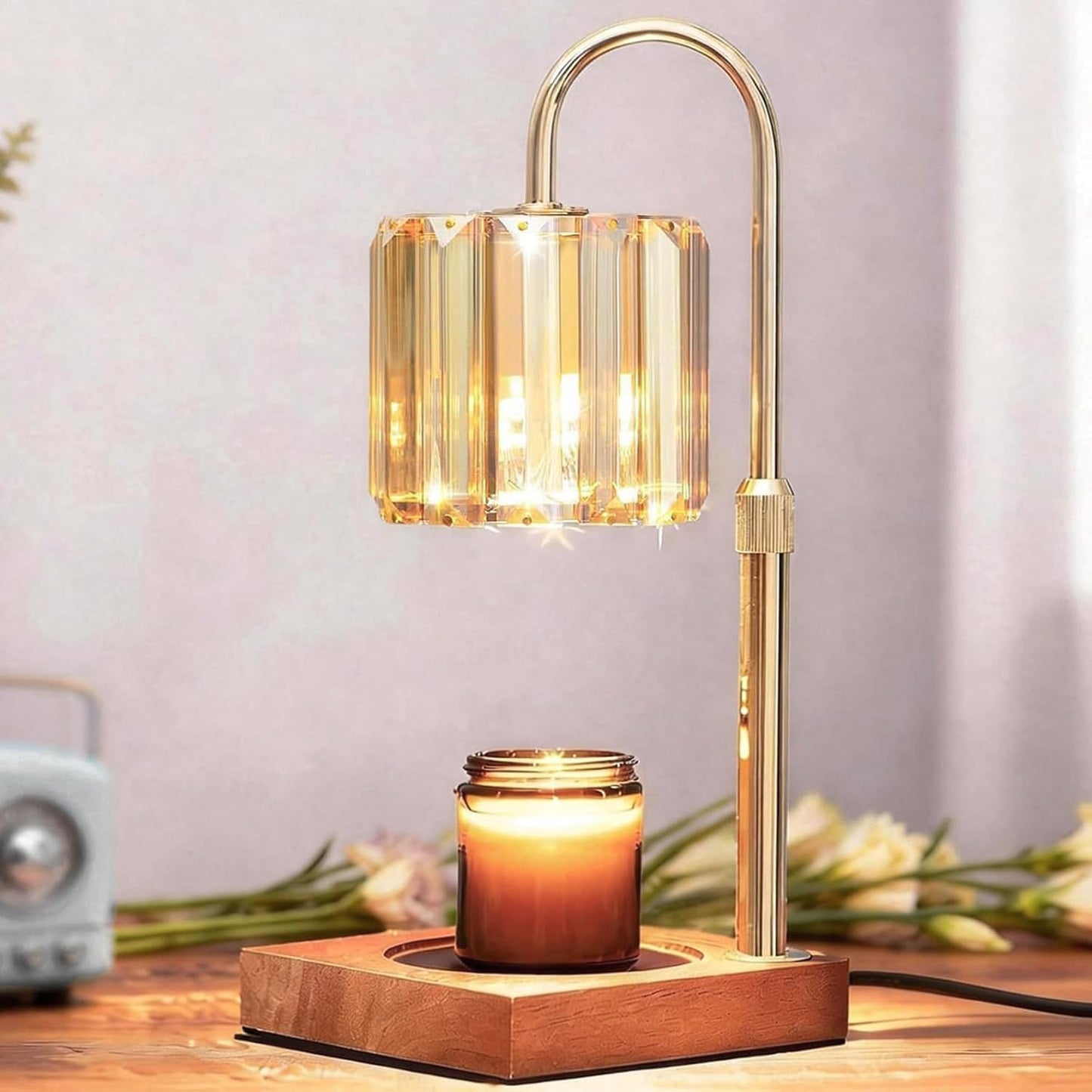 Yuichoy Candle Warmer Lamp with Timer, Dimmable Electric Candle Wamer Adjustable Height, Gifts for Women Mom, Glass Modern Candles Melter Lamp, Black