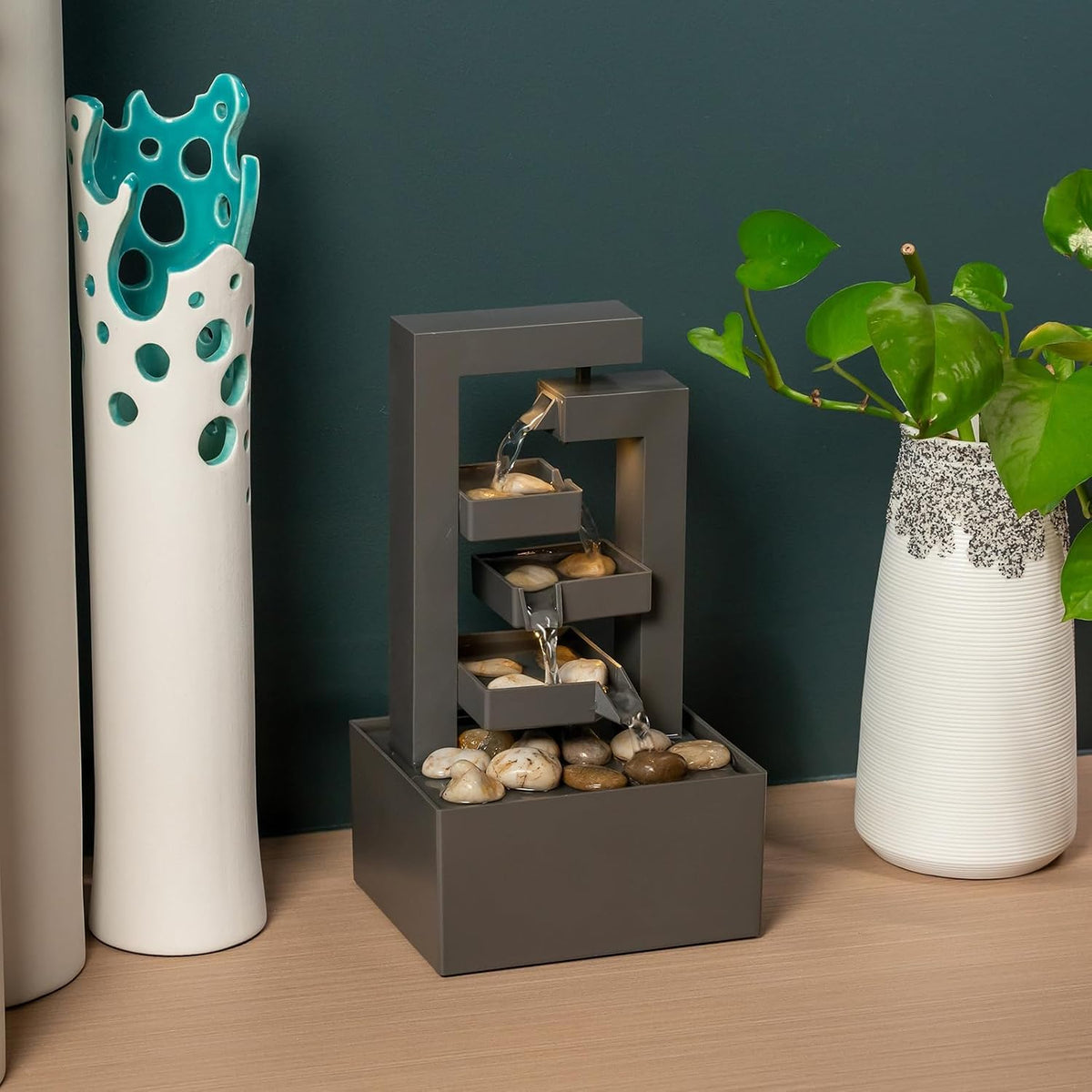 Desktop Waterfall Fountain Small- 9.65" Relaxation Tabletop Fountain with Soothing Sound for Office & Home Decor - Desktop Water Fountain Feature with Natural Stones