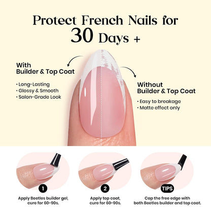Beetles Press On Nail Kit-Short Square French Tip Press On Nails, 150Pcs Pink French Nail Tips with Nail Glue & Remover Builder Top Coat Nail Lamp, All-in-One DIY Fake Nails Gift for Women