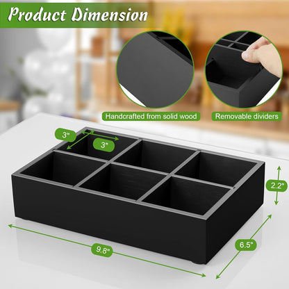DRASTAR Tea Bag Organizer, Acacia Tea Bag Holder, Tea Storage Containers with 3 Slots, Wooden Tea Storage Accessories, Mini Tea Bag Caddy Box for Countertop