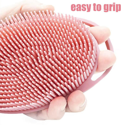 Pink Exfoliating Body Scrubber and Shower Brush - Soft Silicone Loofah for Kids and Adults - All Skin Types