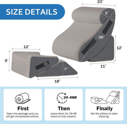 Ahpmeoa 5Pcs Wedge Pillow Set for After Surgery, Memory Foam, White/Grey