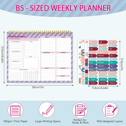 Weekly To Do List Notepad, 8.5''x11'' Weekly Desk Planner with 52 Tear Off Sheets Undated Weekly Planner Habit Tracker & Productivity Organizer for Home and Work, Pink